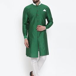 Benstoke Men Green & White Silk Sherwani Set-18