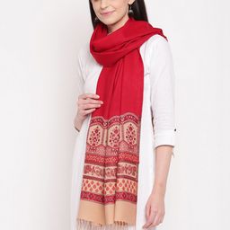 HK colours of fashion Women Red & Beige Woven Design Woollen  Stole-image-92