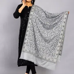 HANDICRAFT PALACE Floral Woven Design Zari Wool Shawl-12