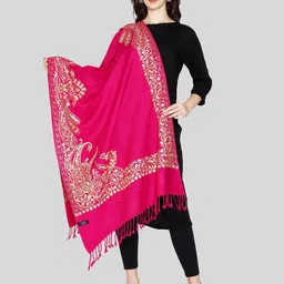 SWI Stylish Paisley Motifs Printed Woolen With Fringed Border Shawl-image-16