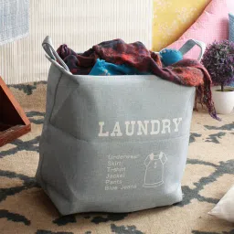 cortina 12 Ltr Off White Canvas Laundry Basket-picture-1