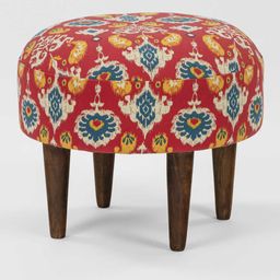 Chumbak  Red & Blue Ikkat Printed Round Ottoman-image-61