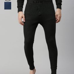 Lux Cottswool Men Pack Of 2 Black & Blue Solid Cotton Thermal Bottoms-image-96