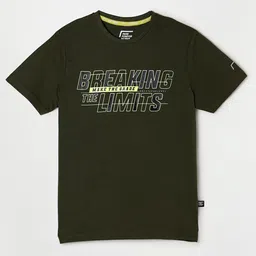 Fame Forever by Lifestyle Boys Olive Green & Yellow Typography Printed Pure Cotton T-shirt-image-78