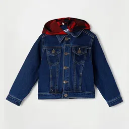 Fame Forever by Lifestyle Boys Blue Red Cotton Washed Lightweight Denim Jacket-image-62