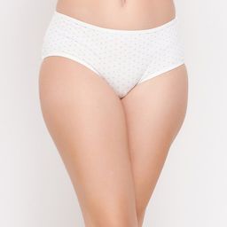 Clovia Women White & Blue Printed Cotton Hipster Briefs-picture-1