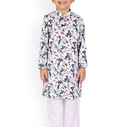 BAESD Boys Floral Printed Mandarin Collar Pure Cotton Straight Kurta with Pyjamas-36