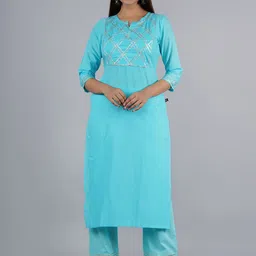KALINI Women Blue Yoke Design Pure Cotton Kurta with Palazzos-image-61
