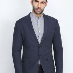 Antony Morato Men Blue Solid Slim-Fit Single-Breasted Pure Cotton Blazer-42