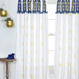 Tranquebar Home Blue & White 2 Pieces Printed Room Darkening Cotton Door Curtains-image-37