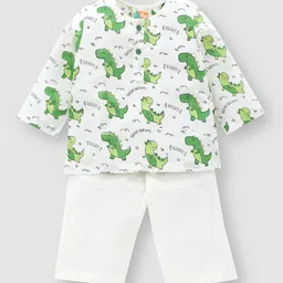 THE BABY LABEL Kids Green Pure Cotton Leo the Dino Hand-Block Print Kurta Pyjama Set-picture-0
