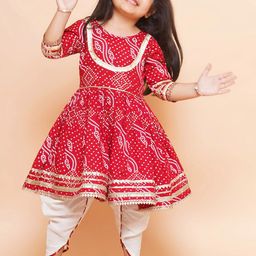 BAESD Girls Ethnic Motifs Printed Gotta Patti Pure Cotton Anarkali Kurta With Dhoti Pants-58