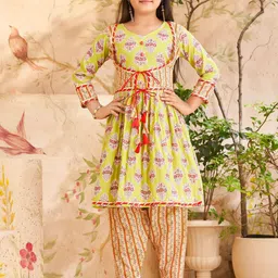BAESD Girls Ethnic Motifs Printed Gotta Patti Pure Cotton Kurta With Salwar-image-86