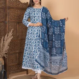 MEERA FAB Floral Printed Thread Work Pure Cotton Anarkali Kurta With Palazzo & Dupatta-picture-30