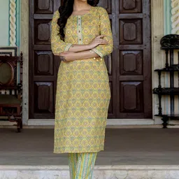 Kohsh Ethnic Motifs Printed Regular Mirror Work Pure Cotton Kurta with Trouser-picture-3