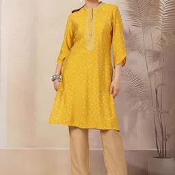 Nayam By Lakshita Bandhani Printed Regular Chanderi Cotton A-Line Kurta With Trousers-picture-30