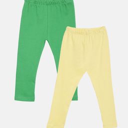Kryptic Girls Pack Of 2 Green & Yellow Solid Ankle Length Pure Cotton Leggings-image-25