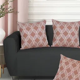 Ode & Cleo Off White & Rust 3 Pieces Embroidered Square Cushion Covers-18