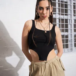 SASSAFRAS Black Sleeveless Crop Cotton Top-image-90