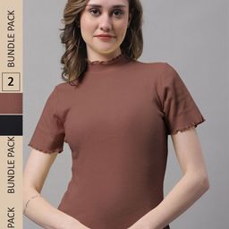 FBAR Pack of 2 High Neck Rib Cotton Tops-image-15
