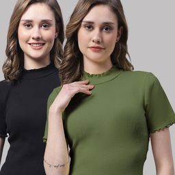 FBAR Pack of 2 High Neck Cotton Fitted Crop Tops-picture-5