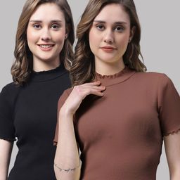 FBAR Pack of 2 High Neck Cotton Fitted Crop Tops-image-68