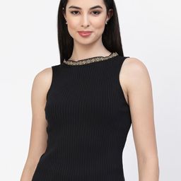 Kalt Self Design Round Neck Sleeveless Top-picture-11