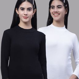 FBAR Pack of 2 High Neck Cotton Fitted Tops-image-75