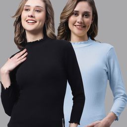 FBAR Pack Of 2 High Neck Knitted Cotton Fitted Tops-image-58