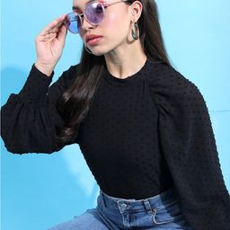 Basics By Tokyo Talkies Self Design Cotton Puff Sleeves Top-image-69