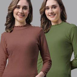 FBAR Pack Of 2 High Neck Bio-Wash Cotton Tops-image-63