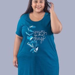 CUPID Plus Size Typography Printed Round Neck Cotton Longline Top-19