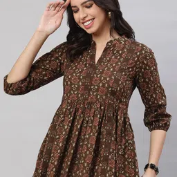 NISHABD Floral Printed Mandarin Collar Cotton Peplum Top-image-5