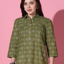 FASHION DREAM Ethnic Motifs Printed Shirt Style Cotton Top-image-59