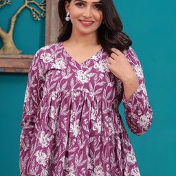 kipek Women V-Neck Floral Printed Cotton Peplum Top-image-19