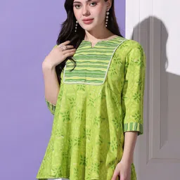FASHION DREAM Floral Batik Printed Pure Cotton A-Line Kurti-14