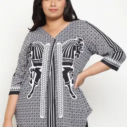 Amydus Plus Size Conversational Printed V-Neck Longline Top-13