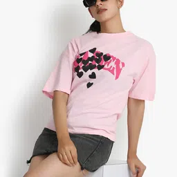 putsum Round Neck Drop Shoulder Sleeves Graphic Print Cotton T-Shirt-image-42