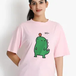 putsum Round Neck Print Placement Print Cotton T-Shirt-image-58
