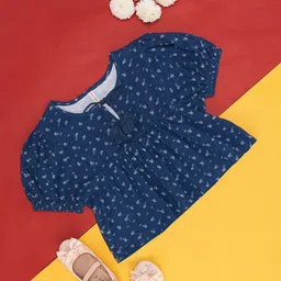 Pantaloons Junior Girls Floral Printed Cotton Tie-Up Neck Puff Sleeves Top-image-67