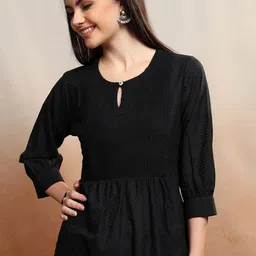 Vishudh Gathered Geometric Printed Keyhole Neck Cotton Peplum Top-picture-24