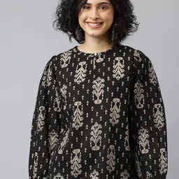 JAIPUR ATTIRE Women Printed Keyhole Neck Cotton Top-image-17