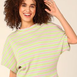 Mast & Harbour Pink Striped Extended Sleeves Boxy Top-image-14