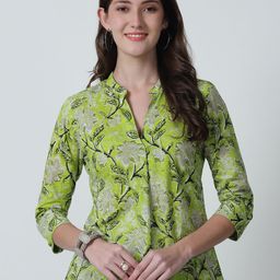 Feel Clath Women Floral Print Mandarin Collar Organic Cotton Top-image-69