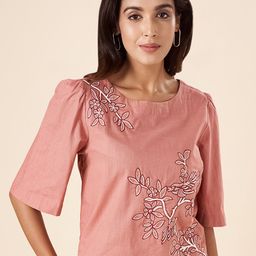 AKKRITI BY PANTALOONS Floral Embroidered Puff Sleeve Cotton Top-picture-31
