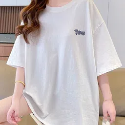 StyleCast White Typography Printed Drop Shoulder Sleeves Cotton T-Shirt-15