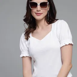 Style Quotient Sweetheart Neck Puff Sleeve Cotton Top-image-93