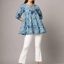 FABRIC FITOOR Floral Print Bell Sleeve Cotton Top-image-40