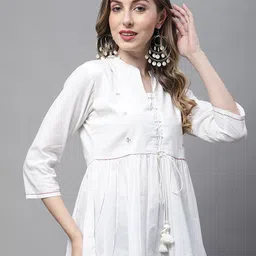 Roly Poly Mandrain Collar Embroidered Tie-Ups Pure Cotton A-Line Top-40