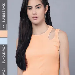 Boleem Pack Of 2 Crop Cut Out Cotton Rib Fitted Top-image-16
